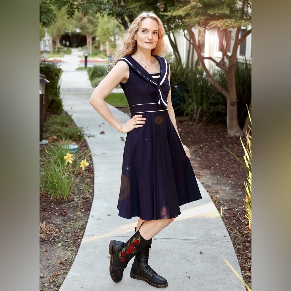 Stop Staring by Alicia Estrada - Navy Sailor Dress - size small - Vintage Retro - Picture 2 of 6